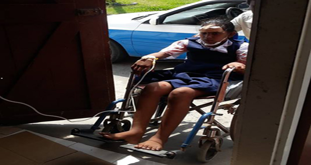 The injured child being wheeled into the A&E area of the West Demerara Regional Hospital