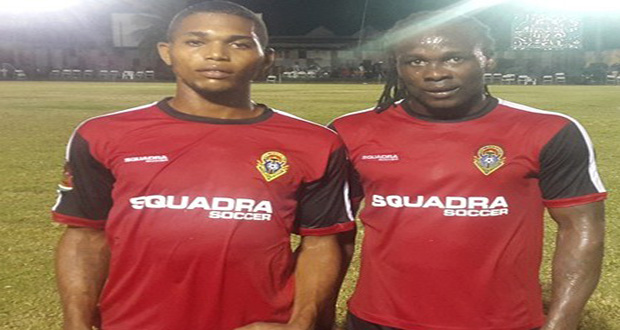 Alpha United goalscorers Dwayne Lawrence (left) and Kithson Bain