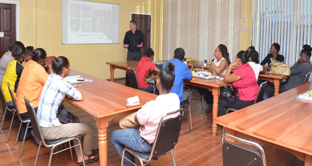 GFF Technical Director Claude Bolton during his presentation at the Women’s Football Conference (Delano Williams Photo)