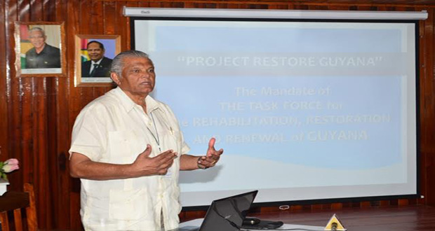Chairman of the National Task Force Major- General (ret’d) Joseph Singh engaging the stakeholders during a consultation session at the Regional Democratic Council board room.