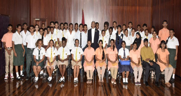 President David Granger and the top CSEC and CAPE students