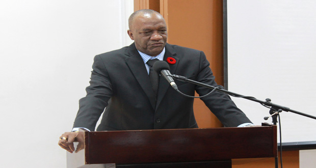 Minister of State Joseph Harmon addressing the gathering yesterday at the Annual Conference of Personnel Practitioners  held at the Arthur Chung Convention Centre.