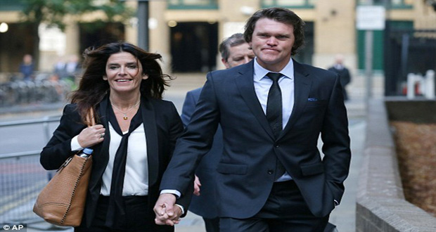 Ex-New Zealand cricketer Lou Vincent arrives at Southwark Crown Court yesterday with his partner Susie Markham. Vincent is a witness in the trial of former colleague Chris Cairns