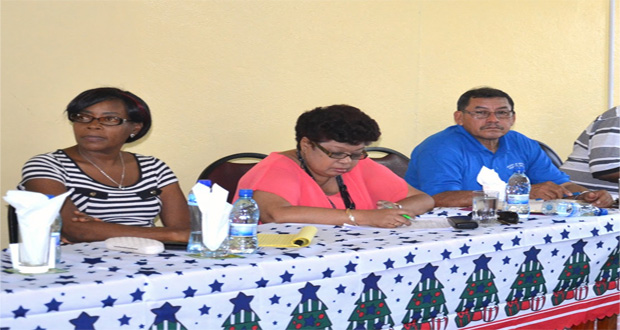 Project Officer, Ministry of Social Cohesion, Sharon Patterson;  Minister of Social Cohesion, Amna Ally and Vice President and Minister of Indigenous People’s Affairs, Sydney Allicock