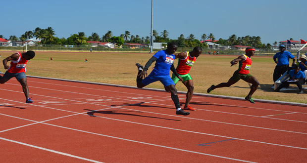 GPF sprinter Winston George in is seen in this Delano Williams photo winning the 100 metres sprint .
