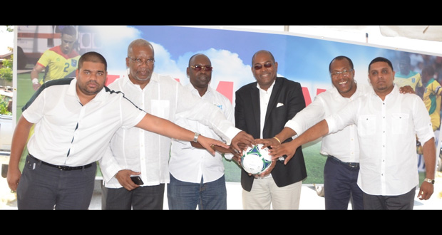 At Saturday’s launch in Albouystown. Nigel Hughes(third from right) flanked by his running mates.