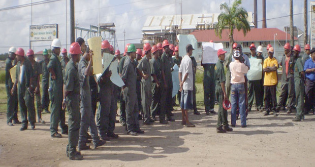 A recent protest by sugar workers (Kaieteur News photo)