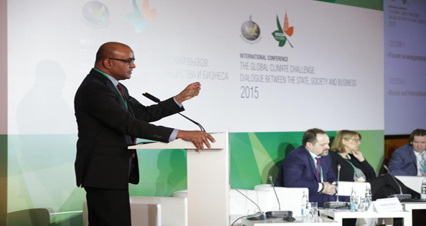 Former President of Guyana Bharrat Jagdeo speaking at the International Climate Conference in Russia