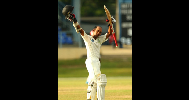Vishal Singh recorded his second consecutive century at the Providence Stadium, yesterday.