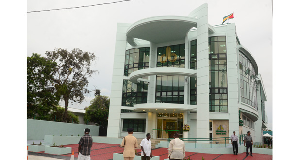 The spanking new Demerara Bank Limited Head Office on Camp Street which was opened yesterday (Adrian Narine photo)