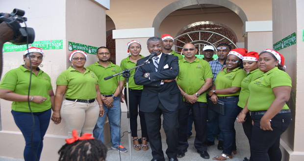 Speaker of the House, Dr Barton Scotland and staff of the National Assembly bring Christmas greetings and cheer to the children (Cullen Bess-Nelson photo)