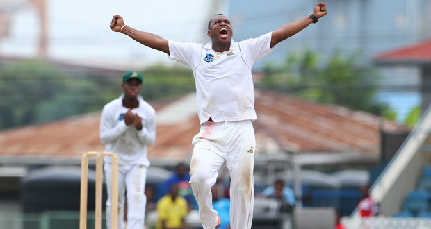 Chris Barnwell was voted Player of the Match for his 5 for 32  in the first innings and 75 runs with the bat.(WICB –Ashley Allen)