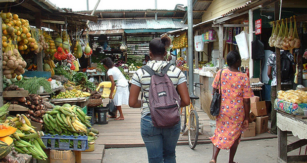 A section of the Linden market where greens and other vegetables are sold