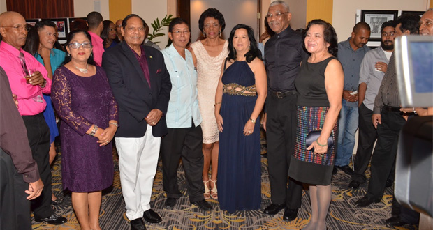 From L-R- Mrs. Sita Nagamootoo, Prime Minister Moses Nagamootoo, Mr. Stanley Ming, Ms. Audrey Ford, Mrs. Michelle Ming, President David Granger and First Lady Mrs. Sandra Granger at the Pegasus Hotel