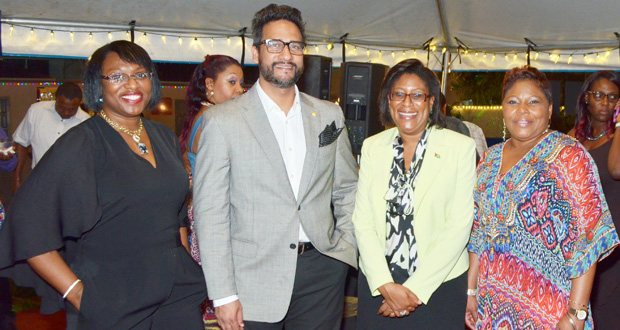 At Republic Bank’s Media Reception: From left: Ms. Michelle Johnson, Manager, Marketing and Communications, RBL Guyana;  Mr. Richard Sammy, Managing Director, RBL Guyana; Cathy Hughes, Minister of Telecommunications and Tourism; Ms. Michelle Palmer-Keizer, General Manager, Group Marketing and Communications (Trinidad)