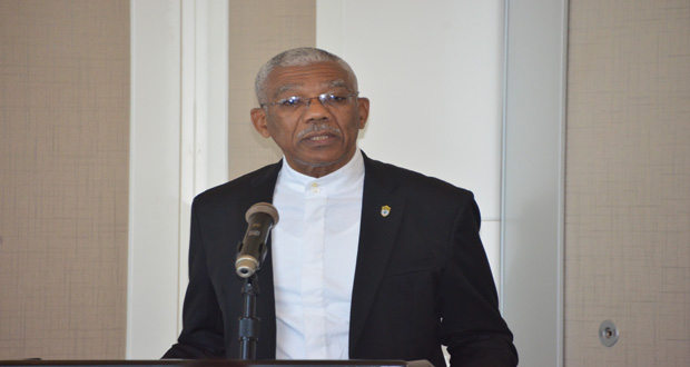 President David Granger in his keynote address to the invitees at the seminar at the Marriott Hotel