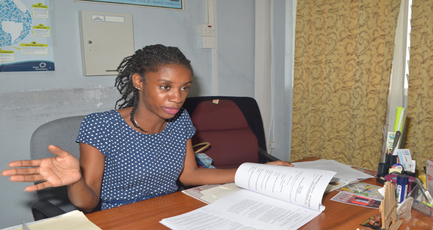 EPA Environmental Officer Aretha Forde explaining sections of the Environmental Protection (Expanded Polystyrene Ban) Regulation