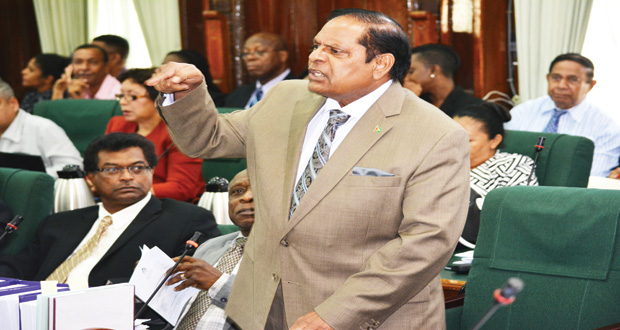 Prime Minister Moses Nagamootoo impassionedly defends the estimates in Parliament