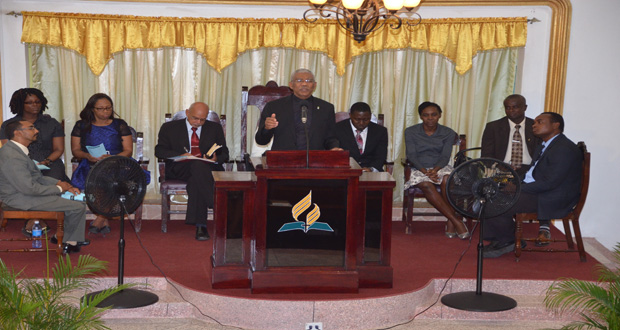 President Granger addressing the gathering at the Central Seventh-day Adventist Church, at the opening of the Guyana Conference of Seventh-day Adventists on Friday evening (Delano William photo)