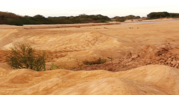Contractors at Lethem have been sourcing white sand from the Takutu River bed, seen here. The current dry weather has resulted in the water level of the river dropping significantly in some parts