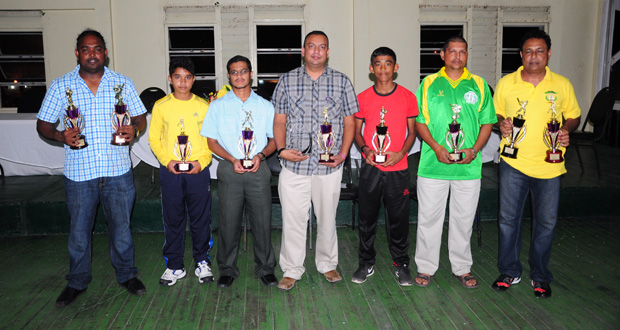 Some of the awardees pose with their trophies at the conclusion of the ECC award ceremony held last Friday night.