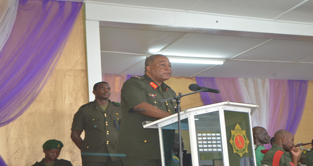 Brigadier Phillips during his address to the gathering at yesterday’s Thanksgiving Ceremony at Camp Ayanganna, as the Women’s Army Corps celebrated its 49th Anniversary