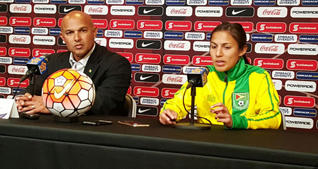 Head Coach Mark Rodrigues (L) and captain Ashley Rodrigues address the mesia last evening.