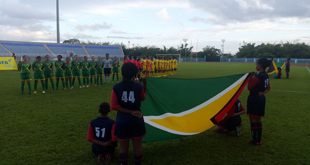 Lady Jags prior to their kickoff against Jamaica in the CFU Olympic Qualifier in Trinidad last year