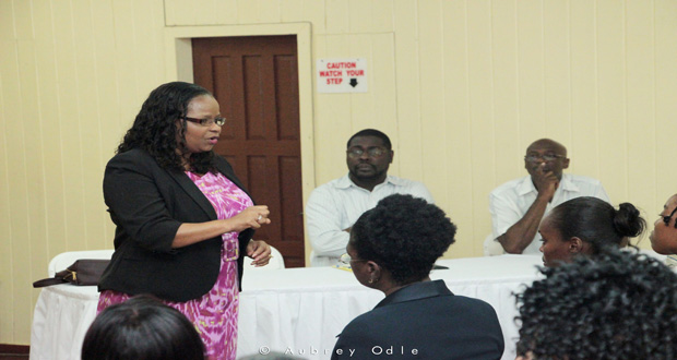 Minister Lawrence interacting with the audience at the meeting last Wednesday