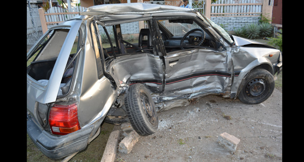 The mangled remains of the pensioner’s car. (Ivan Bentham photo)