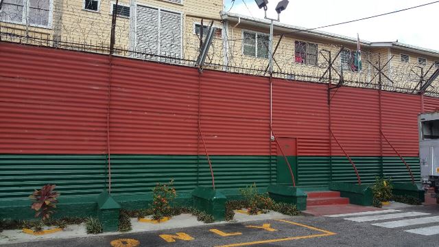 Outside the Camp Street prison this afternoon. [Adrian Narine Photo]