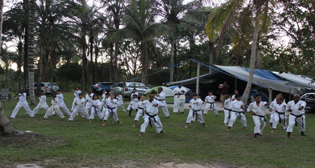 Some of the karatekas go through their training last weekend.