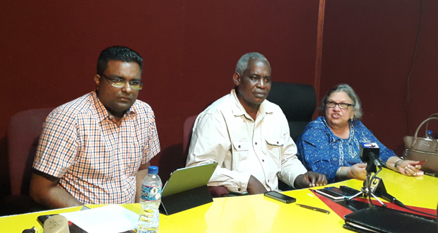 PPP members of GECOM, from left, Sase Gunraj, Robeson Benn and Bibi Shadick.