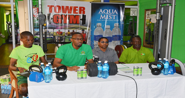 From (L-R), Gym representative Mr Tyson English, Director of Sport Christopher Jones, GAWA president Seon Erskine and GOA’s Dion Nurse during the launch of the Strength and Conditioning workshop