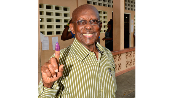 Former Mayor Hamilton Green also voted at the Enterprise Primary School, Georgetown