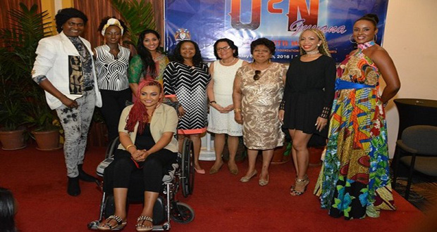 From left: Caribbean fashion guru, Mr. Richard Younge, Ms. Melissa Payne, Ms. Roshni Boodhoo, Minister of Social Protection, Ms. Volda Lawrence, First Lady, Mrs. Sandra Granger, Minister of Social Cohesion, Ms. Amna Ally, Fashion designer, Ms. Sonia Noel, Founder of 'Oxygen with Nicole', Mrs. Nicole Dyer-Griffith and Ms. Setra Oselman