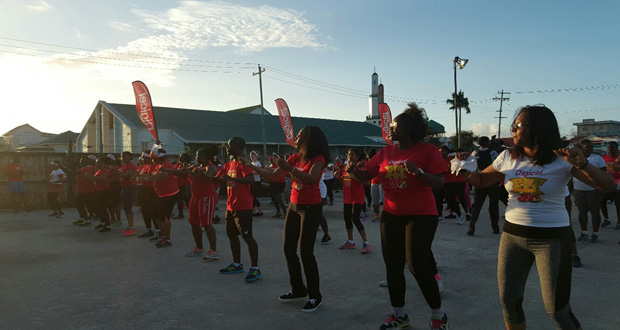 A section of the large gathering that showed up at GCC Ground, Bourda for Digicel’s ‘Fit in 50’ event