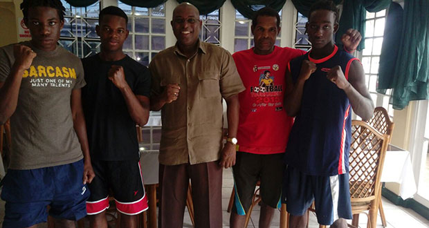 The three-man St Lucian team with GBA president Steve Ninvalle