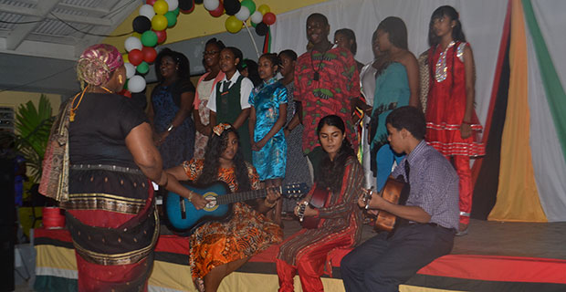 Students of the West Demerara Secondary School Choir during a performance at their ‘Unity Day’ Programme (Ministry of the Presidency photo)