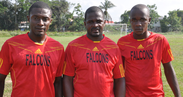 Soesdyke Falcons goalscorers: From right, Collis Massiah, Troy Johnson and Marvin Joseph