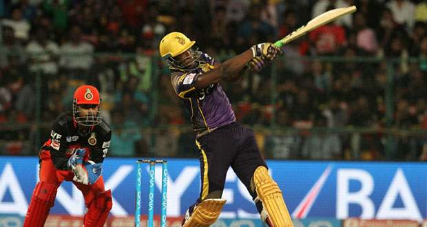 Player-of-the-match Andre Russell plays a pull shot during his 39 from 24 balls.