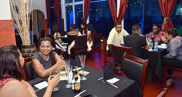 Patrons and the Ms. Guyana delegates enjoy the warm atmosphere and dinner at the Fine Dining Restaurant at Giftland’s