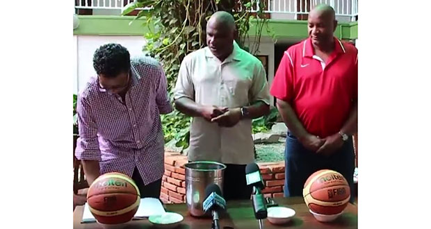 L-R Patrick Haynes, Glyne Clarke and Nigel Hinds at yesterday’s draw at Cara Lodge