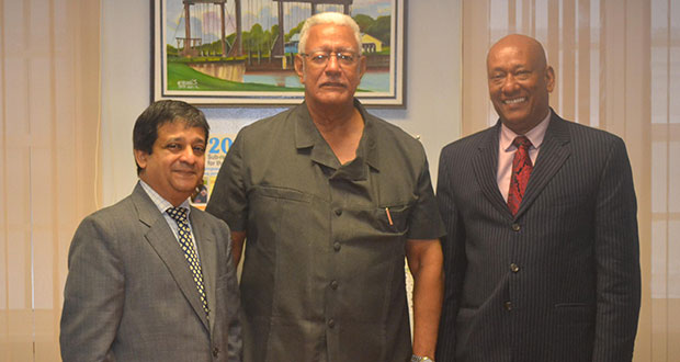 From left to right Guyana's Ambassador to the United States of America H.E. Riyad Insanally, Agriculture Minister Noel Holder and Guyana's Ambassador to China, Bayney Karran