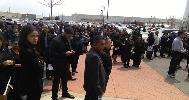 Picture shows a section of the gathering at Bujan’s funeral outside of the Brampton Crematorium and Visitation Centre.