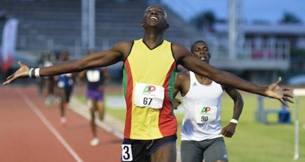 Guyana’s Devaun Barrington prevails in the men’s 800m at the AP Invitational.