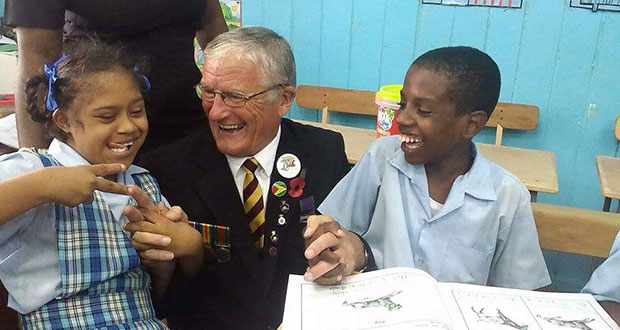 Edward Constant shares a light moment with children of the David Rose Special School