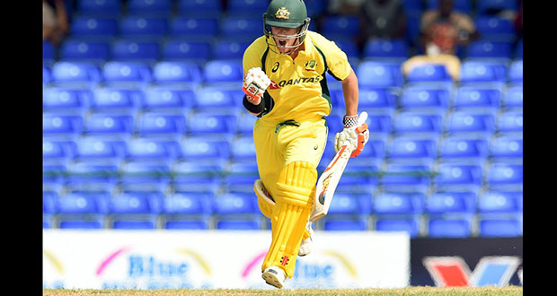 Man-of-the-Match David Warner is pumped after scoring his first ODI century outside Australia.