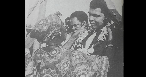 The world was shocked as news broke late on Friday that legendary boxer Muhammad Ali, “The Greatest of All Time”, had died. In picture, Ali is garlanded by a woman on arrival at the Albion Ground in April, 1979.As a tribute, the Guyana Chronicle features in words and pictures the fever that gripped Guyana at the time of his visit. Ali died of septic shock after several days in the hospital with a severe respiratory illness. His funeral will be held on Friday in his hometown of Louisville, Kentucky, the family said, and be preceded by a public procession. Former president Bill Clinton, Billy Crystan and Bryant Gumbel will deliver eulogies