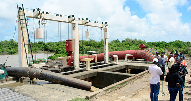 The lone pump which was in operation at the time of the ministers’ visit to the Trafalgar Pump Station